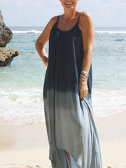 Navy Blue Ombre/tie-Dye Spaghetti Sleeveless Dresses