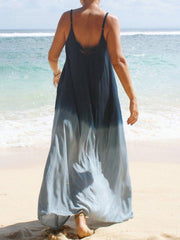 Navy Blue Ombre/tie-Dye Spaghetti Sleeveless Dresses