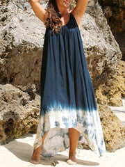 Navy Blue Ombre/tie-Dye Spaghetti Sleeveless Dresses