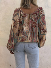 Boho Printed Crew Neck Casual Shirts Blouses