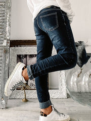 Deep Blue Buttoned Casual Denim Pants
