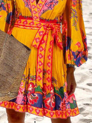 Casual Holiday Printed V Neck Long Sleeve Dresses