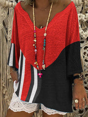 Color-Block Casual T-Shirt & Blouse