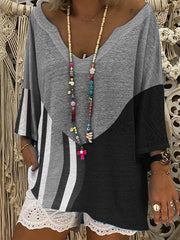 Color-Block Casual T-Shirt & Blouse