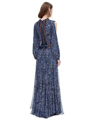 Blue Puff Sleeves Off-the-shoulder Maxi Dress