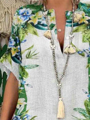 Casual Floral V Neck Short Sleeve Tops