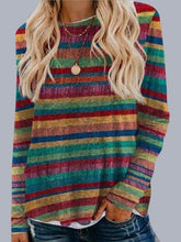 Casual Colorblock Long Sleeve Striped Printed Tops T-shirts