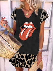 Casual Holiday Colorblock V Neck Leopard Print Short Sleeve Dresses