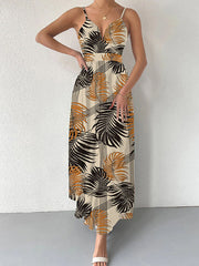 Elegant Floral Draw String V Neck Sling Dress Dresses