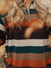 Multicolor Cotton-Blend Color-Block Casual Sweatshirt
