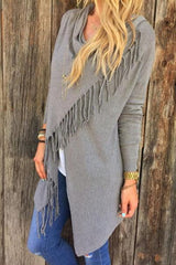 Black Tassel Decorated Long Sleeve T Shirt