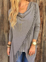 Black Tassel Decorated Long Sleeve T Shirt