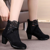 Black Genuine Leather Fashion Martin Boots Medium Heels