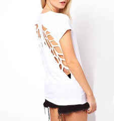 Angel Wings Short Sleeve 0-Neck Casual Shirts Backless