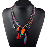Multi-Color Feather Necklaces & Pendants Beads Chain Statement