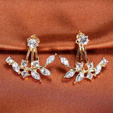 Zircon Elegant Gold Leaf Asymmetric Crystal Earrings