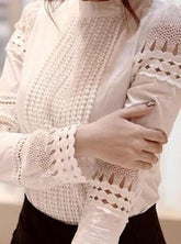 Cutout long-sleeve Shirt White Shirt OL Work Wear Lace Blouse Tops
