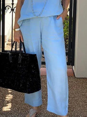 Women Plus Size Gathered Casual Linen Suits
