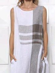 Casual Coloeblock Linen Plain Sleeveless Dresses