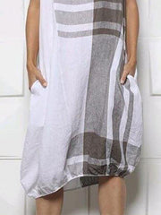 Casual Coloeblock Linen Plain Sleeveless Dresses