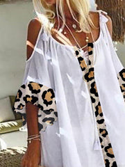 Casual Cotton-Blend Leopard Print Short Sleeve Dresses