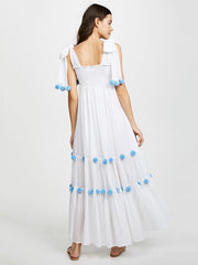 Bohemia Pompoms Knotted Bowknot Split-front Maxi Dress