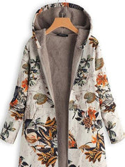 Vintage Leaves Floral Print Hooded Long Sleeve Coats