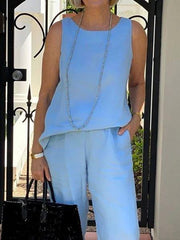 Women Plus Size Gathered Casual Linen Suits