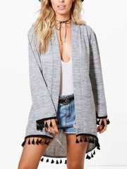 Snap Front Plain Casual Cardigans