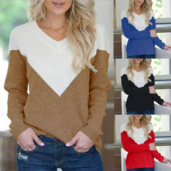 Color V-Neck Long Sleeve T-Shirt