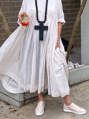 Cotton 3/4 Sleeve Solid Round Neck Dresses
