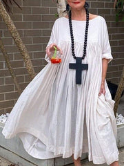 Cotton 3/4 Sleeve Solid Round Neck Dresses