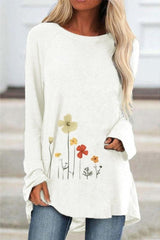 women's printed loose round neck floral T-shirt tops