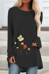 women's printed loose round neck floral T-shirt tops