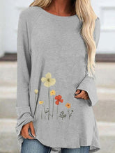 women's printed loose round neck floral T-shirt tops