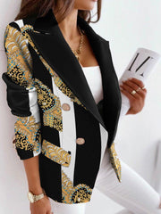 Women's Blazers Double Breasted Long Sleeve Printed Blazer