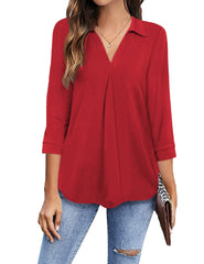 Women's Blouses Collared V Neck Casual Loose Blouse