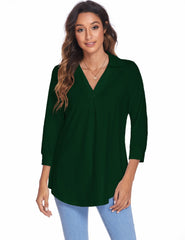 Women's Blouses Collared V Neck Casual Loose Blouse