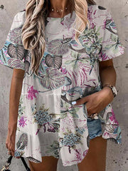 Women's Blouses Printed Crew Neck Ruffle Short Sleeve Blouse
