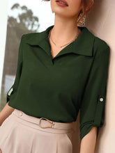 Women's Blouses Solid Lapel Long Sleeve Blouse