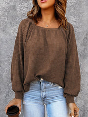 Women's Blouses Solid Square Neck Long Sleeve Knit Blouse
