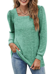 Women's Blouses Square Neck Puff Sleeve Casual Blouse