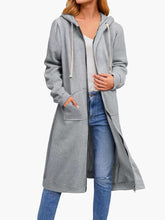 Women's Cardigans Loose Zip Pocket Hooded Long Hoodies