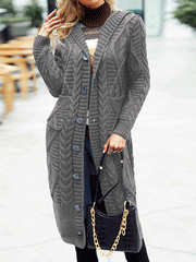 Women's Cardigans Solid Button Pocket Long Sweater Cardigan