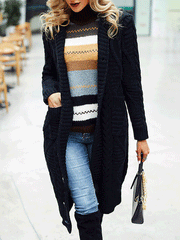 Women's Cardigans Solid Button Pocket Long Sweater Cardigan