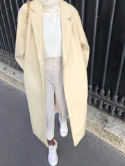 Women's Coats Lapel Solid Pocket Button Long Woolen Coat