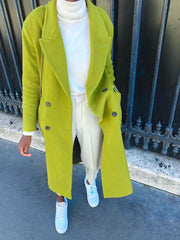 Women's Coats Lapel Solid Pocket Button Long Woolen Coat