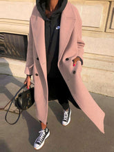 Women's Coats Lapel Solid Pocket Button Long Woolen Coat