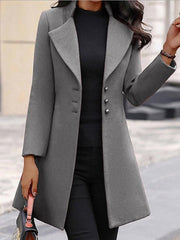 Women's Coats Lapel Solid Slim Mid-Length Woolen Coat