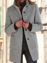 Women's Coats Vintage Solid Button Stand Collar Woolen Coat